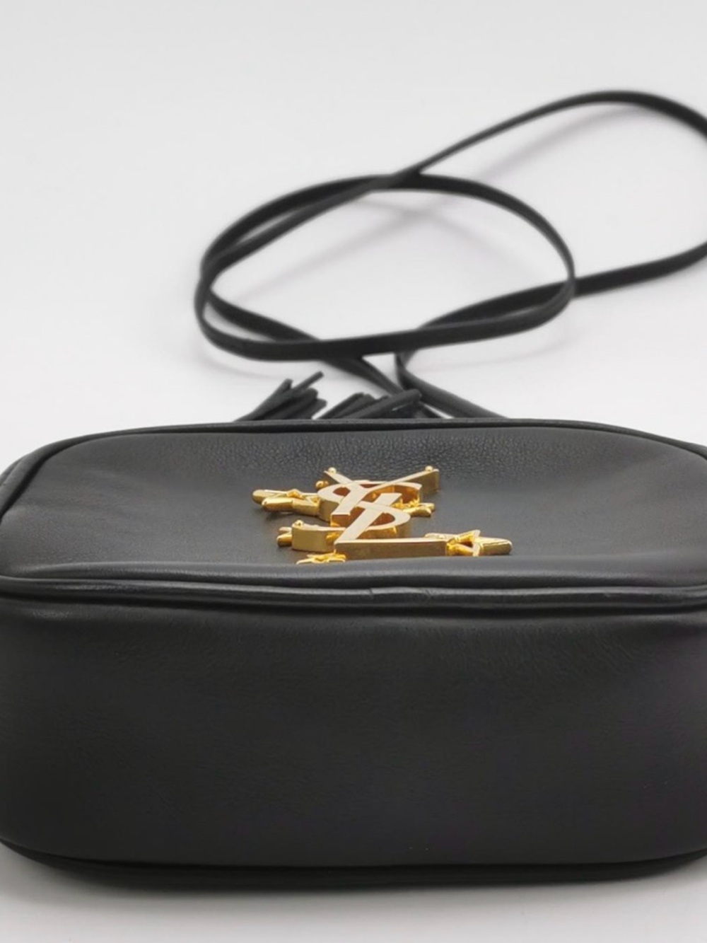 Saint Laurent Small Black Leather Camera Bag with Gold Logo and Tassel - Picture 2 of 2